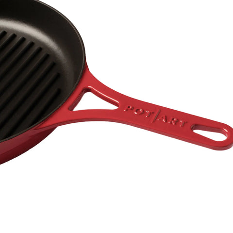 Pot Art Cast Iron Induction Griddle Pan, 28cm, Red