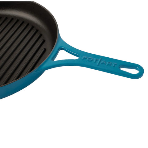 Pot Art Cast Iron Induction Griddle Pan, 28cm, Blue