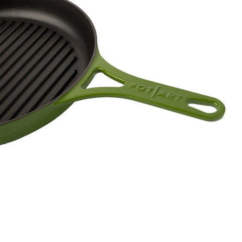 Pot Art Cast Iron Induction Griddle Pan, 28cm, Green