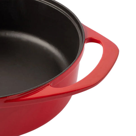 Pot Art Cast Iron Induction Shallow Casserole with Lid, 26cm, Red