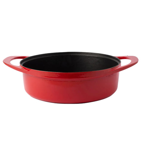 Pot Art Cast Iron Induction Shallow Casserole with Lid, 26cm, Red