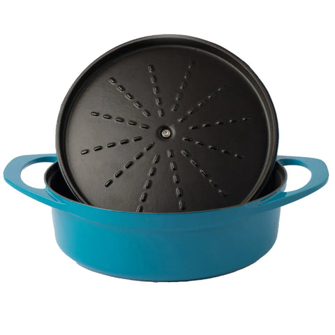 Pot Art Cast Iron Induction Shallow Casserole with Lid, 26cm, Blue