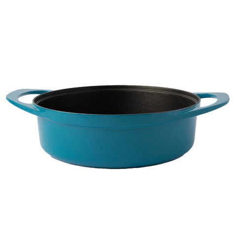 Pot Art Cast Iron Induction Shallow Casserole with Lid, 26cm, Blue