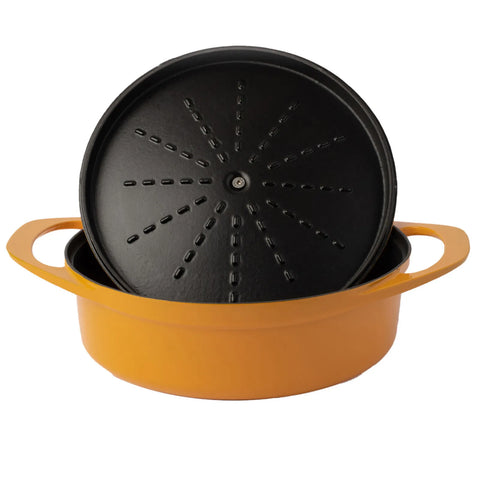 Pot Art Cast Iron Induction Shallow Casserole with Lid, 26cm, Yellow