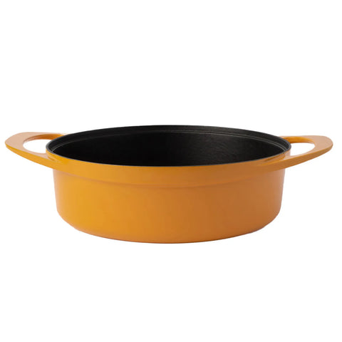 Pot Art Cast Iron Induction Shallow Casserole with Lid, 26cm, Yellow