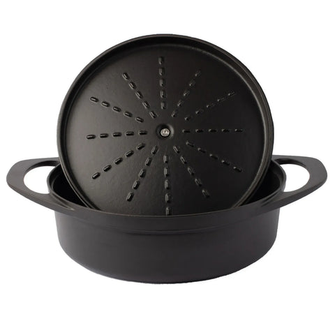 Pot Art Cast Iron Induction Shallow Casserole with Lid, 26cm, Black