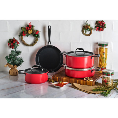 Karaca BioDiamond Pro 7-Piece Non-Stick Induction Cookware Set, Red Black