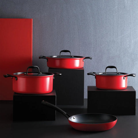 Karaca BioDiamond Pro 7-Piece Non-Stick Induction Cookware Set, Red Black