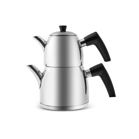 Karaca Roya Stainless Steel Induction Teapot Set, Medium, Silver Black