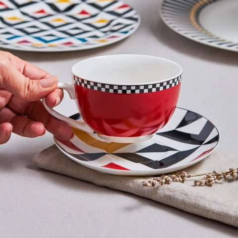 Karaca Game 2 Piece New Generation Bone Tea Cup and Saucer, 220ml, Red