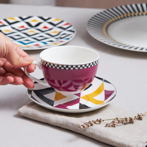 Karaca Game 2 Piece New Generation Bone Tea Cup and Saucer, 220ml, Purple