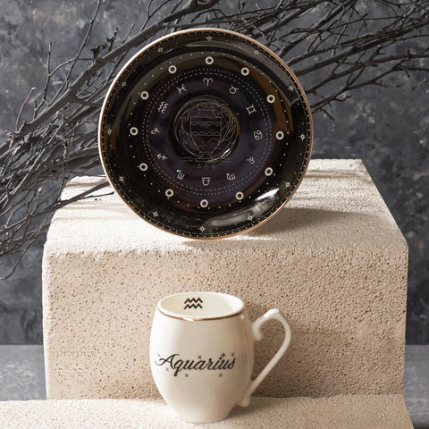 Karaca Signs of the Zodiac Aquarius Porcelain Espresso Turkish Coffee Cup, 90ml, Multi