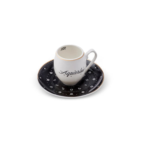 Karaca Signs of the Zodiac Aquarius Porcelain Espresso Turkish Coffee Cup, 90ml, Multi