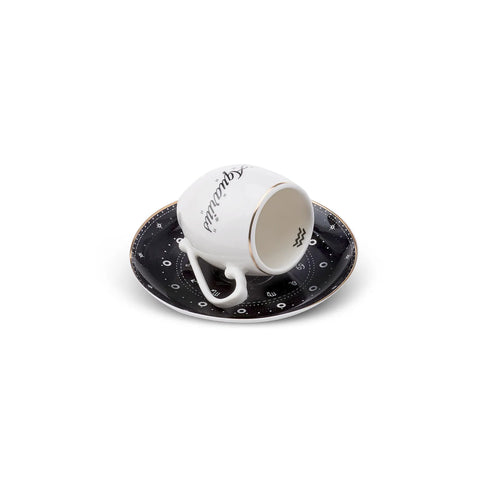 Karaca Signs of the Zodiac Aquarius Porcelain Espresso Turkish Coffee Cup, 90ml, Multi