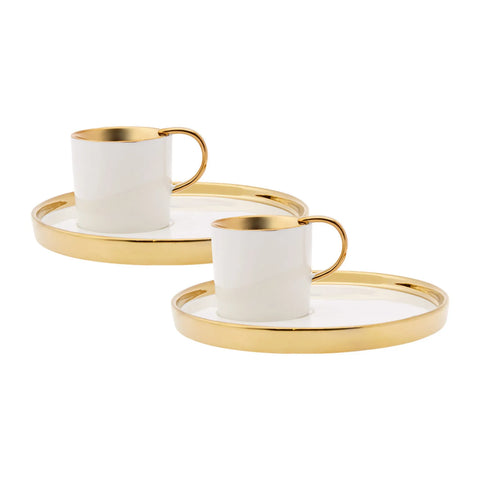 Karaca Levin 4 Piece Porcelain Espresso Turkish Coffee Cup for 2 People, 100ml, White Gold