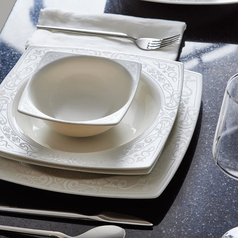 Karaca Lazio 60-Piece Porcelain Dinner Set for 12 People, White