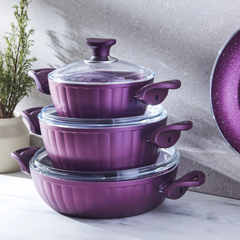 Karaca Dream Biogranite 7-Piece Non-Stick Cookware Set, Purple