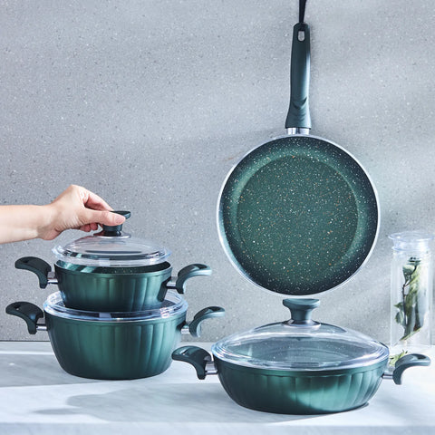 Karaca Dream Biogranite 7-Piece Non-Stick Cookware Set, Green