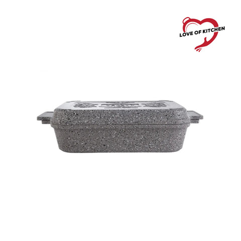 Karaca Love of Kitchen Biogranite 2-Piece Non-Stick Casserole Baker Pan with Griddle Lid, 30cmx22cm, Grey