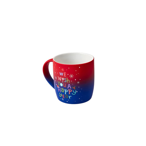 Karaca New Year Christmas Soft Touch Porcelain Mug, 340ml, Red Multi