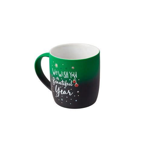 Karaca New Year Christmas Soft Touch Porcelain Mug, 340ml, Green Multi