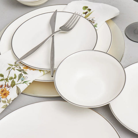 Karaca Alicia 24-Piece Porcelain Dinner Set for 6 People, White Platinum