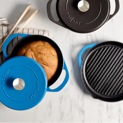 Pot Art Cast Iron Induction Stockpot with Lid, 24cm, Blue