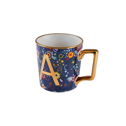 Karaca Flower Porcelain Letter A Mug, 350ml, Multi