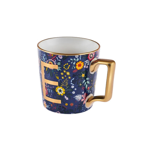 Karaca Flower Porcelain Letter E Mug, 350ml, Multi