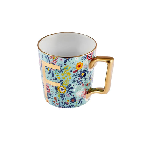 Karaca Flower Porcelain Letter F Mug, 350ml, Multi