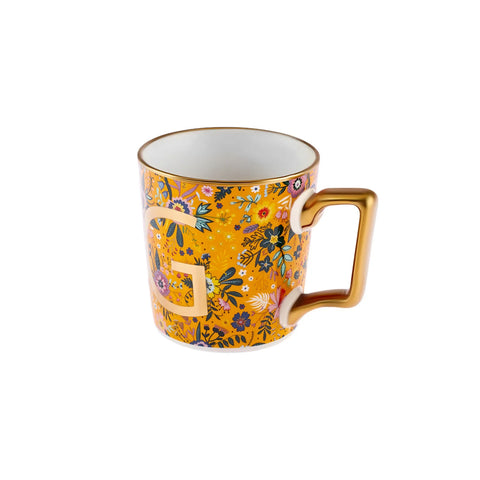 Karaca Flower Porcelain Letter G Mug, 350ml, Multi