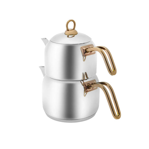 Karaca Urban Stainless Steel Induction Teapot Set, Medium, Silver Gold