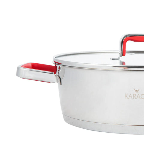 Karaca Merlot 8-Piece Stainless Steel Induction Cookware Set, Silver Red