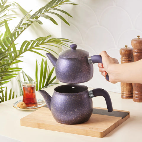 Karaca Biogranite Steel Plus Non-Stick Induction Teapot Set with Bakalite Handle, Purple