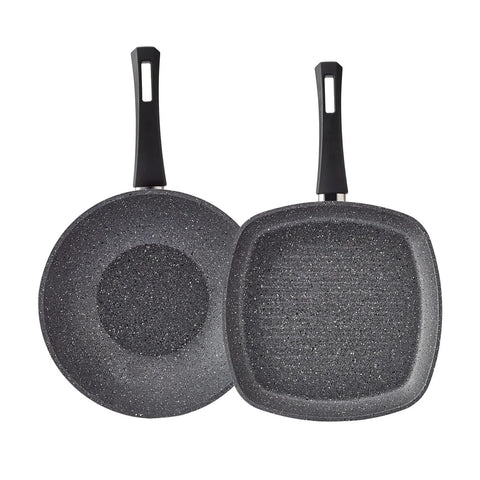 Karaca Atlas Biogranite 2-Piece Wok-Grill Set, Black