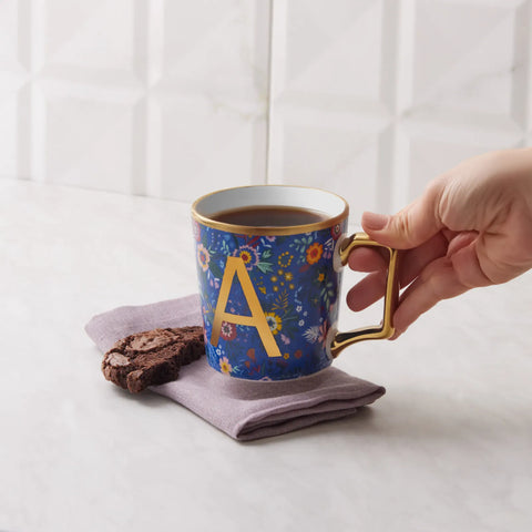 Karaca Flower Porcelain Letter A Mug, 350ml, Multi