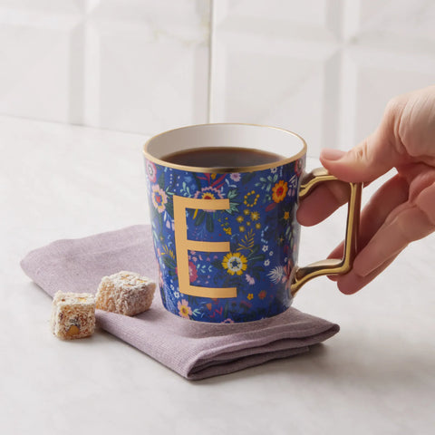 Karaca Flower Porcelain Letter E Mug, 350ml, Multi