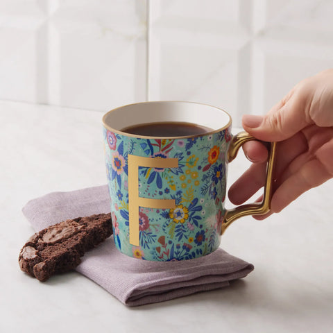 Karaca Flower Porcelain Letter F Mug, 350ml, Multi