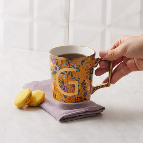 Karaca Flower Porcelain Letter G Mug, 350ml, Multi