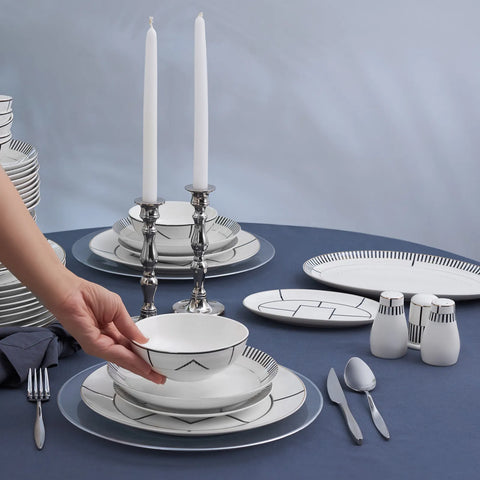 Karaca Noir 56-Piece Bone China Dinner Set for 12 People, Multi