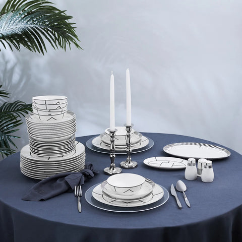 Karaca Noir 56-Piece Bone China Dinner Set for 12 People, Multi