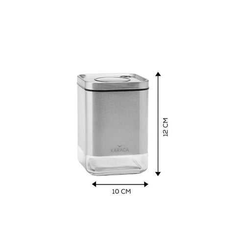 Karaca Avangart İnox Glass Storage Container, Small, Silver Transparent