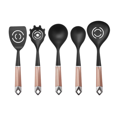 Karaca Hardy 5 Piece Kitchen Utensil Set with Stand, Rose Black