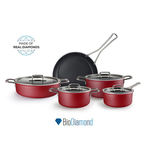 Karaca Mastermaid BioDiamond 9-Piece Non-Stick Cookware Set, Imperial Red Silver