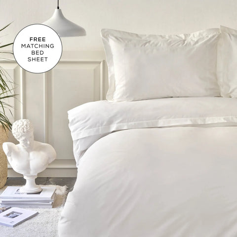 Karaca Home White Collection Livia 100% Turkish Cotton Duvet Cover Set with Bed Sheet, Double, White