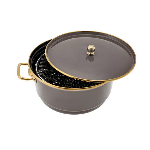 Karaca Troy Enamel Induction Stockpot with Lid, 24cm, Black Gold