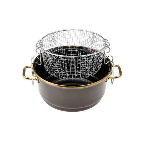 Karaca Troy Enamel Induction Stockpot with Lid, 24cm, Black Gold