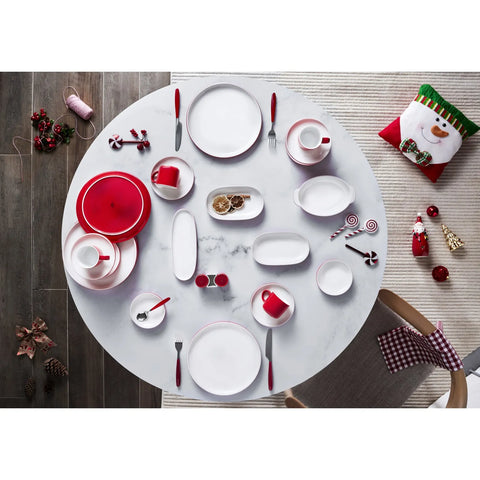 Karaca Nordic Red 27-Piece Porcelain Serveware Set for 6 People, Red Cream