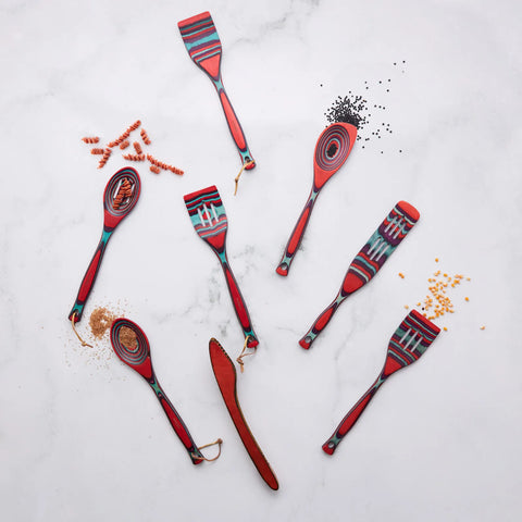 Karaca Bailando Pakka Wood Serving Spoon, 30cm, Red Multi