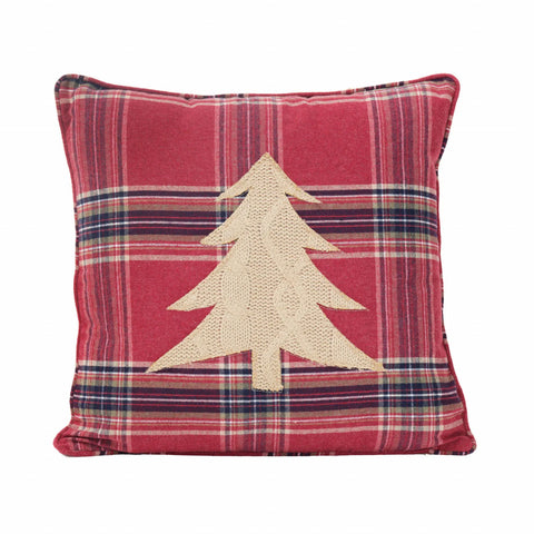 Karaca Home Woodland Christmas Tree Cozy Cushion, 45cmx45cm, Red Multi